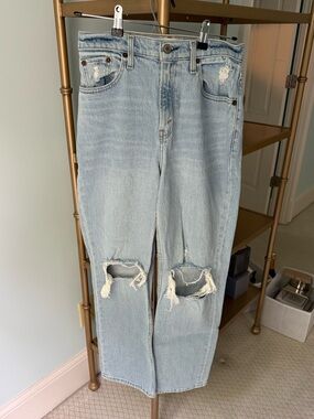Abercrombie & Fitch Light Blue Distressed Straight-Leg Jeans